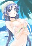  :o areolae blush breasts covering covering_breasts frapowa green_eyes large_breasts long_hair love_live! love_live!_school_idol_project natsuiro_egao_de_1_2_jump! navel purple_hair solo toujou_nozomi wardrobe_malfunction 