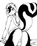  2015 anus bottomless brian_mcpherson clitoris clothed clothing female half-dressed hoodie looking_at_viewer looking_back mammal presenting pussy raised_tail skunk solo 