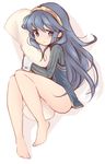  bad_id bad_pixiv_id bare_legs barefoot blue_eyes blue_hair blush fire_emblem fire_emblem:_kakusei full_body long_hair lucina pillow pillow_hug simple_background smile solo teu_(navy) tiara 