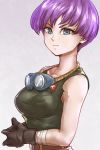  black_gloves black_shirt blue_eyes breasts collarbone commentary_request dragon_ball dragon_ball_(classic) gloves goggles goggles_around_neck looking_at_viewer medium_breasts purple_hair shirt short_hair smile solo st62svnexilf2p9 tank_top violet_(dragon_ball) 