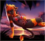  anthro beach breasts clothed clothing digitigrade ear_tuft eyes_closed feline female fur hair hammock mammal nipples orange_hair pink_nose seaside sleeping sodapoppin solo tuft 