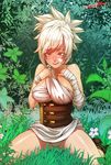  blush breasts cleavage deathwingxiii folded_ponytail large_breasts league_of_legends red_eyes riven_(league_of_legends) short_hair silver_hair solo white_hair 