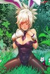  alternate_costume animal_ears battle_bunny_riven breasts bunny_ears bunny_girl bunnysuit cleavage deathwingxiii detached_collar folded_ponytail large_breasts league_of_legends pantyhose riven_(league_of_legends) short_hair silver_hair solo white_hair wrist_cuffs 