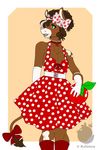  50s blush bovine bow brown_fur cattle cherry clothing dress fur girly gloves green_eyes harley(moo) keleiou legwear mammal retro stockings vintage 