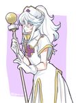  blush cosplay crossdressing dash10 long_hair male_focus mikleo_(tales) mint_adenade mint_adenade_(cosplay) purple_eyes solo staff tales_of_(series) tales_of_phantasia tales_of_zestiria white_hair 