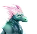  ambiguous_gender blue_eyes dragon green_scales horn pink_horn scales simple_background solo watsup white_background 