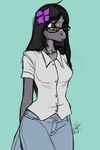  anthro black_hair breasts clothed clothing eyewear female flower flower_in_hair gecko glasses green_eyes grey_skin hair ldr lizard long_hair plant reptile scalie solo the_assistant 