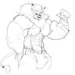  abs anthro arm_wraps armpit_hair belt bulge clothed clothing digimon digital_drawing_(artwork) digital_media_(artwork) feline flexing half-dressed huge_muscles kosmonius leomon lion male mammal muscular navel nipples pants pecs solo topless 