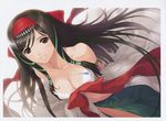  absurdres arms_behind_back black_hair breasts brown_eyes cleavage from_above hair_ribbon highres jewelry kaguya_(shining_hearts) large_breasts long_hair necklace ribbon shining_(series) shining_hearts shining_world solo tanaka_takayuki 