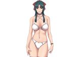  bra brown_eyes choker green_hair lingerie long_hair mamiya_marika panties sei_shoujo solo standing starless thighhighs transparent_background underwear underwear_only white_panties 