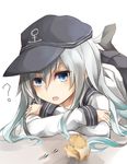  ? animal bad_id bad_pixiv_id blue_eyes commentary crossed_arms hamster hat hibiki_(kantai_collection) highres kantai_collection long_hair lying mating miyabino_(miyabi1616) on_stomach open_mouth pantyhose school_uniform serafuku silver_hair solo 