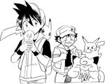  akai_isamu_(pokemon) animal animal_on_shoulder bad_id bad_twitter_id baseball_cap bbrangka clefairy dual_persona eating gen_1_pokemon gen_5_pokemon greyscale hat male_focus monochrome multiple_boys pikachu pocket_monsters_(manga) pokemon pokemon_(creature) pokemon_special red_(pokemon) red_(pokemon_rgby) simple_background sketch vanillite vanilluxe white_background 