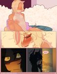  angellove44 anthro bailey_(angellove44) black_hair blonde_hair blush comic eyes_closed hair kale_(angellove44) long_hair male mammal navel nipples pink_nose smile text 