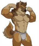  abs aluminemsiren canine clothing dog flexing german_shepherd jockstrap looking_at_viewer male mammal muscular pecs simple_background solo underwear white_background 