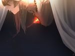  amino_(tn7135) backlighting bad_id bad_pixiv_id black_background breasts brown_hair cape glowing half-closed_eyes hanging_breasts light_particles light_smile light_trail long_hair looking_down medium_breasts nose parted_lips profile red_eyes reiuji_utsuho shirt signature simple_background solo teeth third_eye touhou white_shirt 