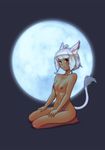  animal_ears bad_id bad_pixiv_id bandages blush breasts cat_ears dark_skin final_fantasy final_fantasy_xiv highres hy136 miqo'te moon nude seiza sitting small_breasts solo tail 