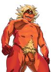  anthro balls body_hair buddyfight dragon drum_(buddyfight) drum_bunker_dragon flaccid happy_trail horn looking_at_viewer looking_down low-angle_shot male muscular navel nipples nude partially_retracted_foreskin pecs penis pubes rossciaco scalie sharp_teeth solo standing teeth uncut 