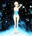 ass_visible_through_thighs blonde_hair blue_eyes braid breastless_clothes breasts breasts_apart elsa_(frozen) frozen_(disney) hair_over_shoulder highres long_hair medium_breasts nipples pussy single_braid smile solo uncensored zimu_jiang 
