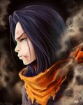  amaguchi_chiyoko android_17 bad_id bad_pixiv_id black_hair blood blood_from_mouth chromatic_aberration dirty dragon_ball dragon_ball_z face from_side green_eyes highres male_focus neckerchief signature solo 