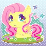  arthropod butterfly chibi cute cutie_mark equine female flower fluttershy_(mlp) friendship_is_magic grass hair happy horse insect mammal miss-glitter_(artist) my_little_pony pegasus pink_hair plant pony smile solo tagme wings 
