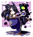  animal_ears black_hair commentary_request cthulhu_mythos elbow_gloves floating gloves goat_ears goat_horns hair_ornament highres hooves kugelschreiber personification pregnant red_eyes short_hair shub-niggurath smile tail 