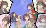  alternate_costume anger_vein arms_up bare_shoulders belt benikurage bow brown_hair chibi closed_eyes cloud cookie_(touhou) cup eating green_eyes hair_ribbon hair_tubes hakurei_reimu highres jacket kanna_(cookie) long_hair long_sleeves looking_at_viewer md5_mismatch multiple_girls multiple_persona necktie off_shoulder open_mouth ponytail puffy_sleeves red_eyes reu ribbon sananana shirt short_hair short_sleeves sky smile solidstatesurvivor sweater_vest teacup tongue tongue_out touhou vest 