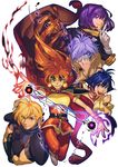  3boys 90s absurdres amelia_wil_tesla_seyruun bad_id bad_pixiv_id belt blonde_hair blue_eyes blue_hair breastplate cape choker clenched_hand closed crossed_arms evil_grin evil_smile face_mask fang floating_hair gourry_gabriev grin headband highres index_finger_raised lina_(pixi) lina_inverse long_hair looking_at_viewer magic mask multiple_boys multiple_girls one-eyed open_mouth pink_choker purple_hair red_eyes short_hair shoulder_armor simple_background slayers smile spaulders white_background xelloss zelgadiss_graywords 
