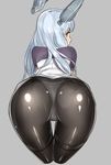  ass ass_focus bent_over black_legwear blue_hair cropped_legs from_behind grey_background headgear isshiki_(ffmania7) kantai_collection long_hair looking_back murakumo_(kantai_collection) panties panties_under_pantyhose pantyhose remodel_(kantai_collection) shiny shiny_clothes sketch solo thigh_gap thighband_pantyhose underwear 