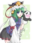 :d asymmetrical_hair black_skirt blouse blue_eyes blush commentary_request green_hair hand_puppet hat long_sleeves open_mouth panda puffy_sleeves puppet red_ribbon ribbon sawara_(starligtvision) shiki_eiki skirt smile solo touhou vest white_ribbon wide_sleeves 