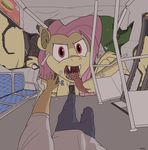  absurd_res bat_pony bus clothing first_person_view flutterbat_(mlp) fluttershy_(mlp) footwear friendship_is_magic giant grimdark hi_res human looking_at_viewer macro male_pov mammal my_little_pony offscreen_character open_mouth pants rapidstrike red_eyes shoes solo vampire vore 