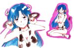  animal_humanoid big_breasts blue_hair blush bovine breasts caracol censored cow_humanoid dickgirl erection female hair horn humanoid intersex mammal nipples penis simple_background smile solo 