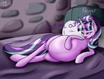  bed bedroom cutie_mark english_text equine female friendship_is_magic fur hair hi_res horn horse inside lying mammal multicolored_hair my_little_pony novaspark on_bed open_mouth pillow pony purple_hair solo starlight_glimmer_(mlp) text tongue two_tone_hair unicorn vore 