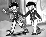  arm_grab bowl_cut brothers child greyscale heart heart_in_mouth male_focus matching_outfit matsuno_choromatsu matsuno_osomatsu monochrome multiple_boys osomatsu-kun protected_link sextuplet_(osomatsu-kun) siblings smile walking wing_collar 