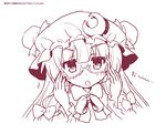  bespectacled betei blush crescent crescent_hair_ornament glasses hair_ornament hat mob_cap monochrome open_mouth patchouli_knowledge solo touhou 