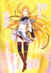  akemi_homura akemi_homura_(cosplay) alternate_legwear black_legwear black_panties black_ribbon blonde_hair closed_eyes cosplay fate_testarossa highres long_hair lyrical_nanoha magical_girl mahou_shoujo_lyrical_nanoha mahou_shoujo_madoka_magica mikazuki_akira! panties ribbon solo thighhighs translation_request underwear very_long_hair 