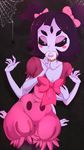  2015 anthro arachnid arthropod clothing doughnut dress eyelashes female food hair hair_bow half-closed_eyes muffet multi_limb multiple_arms multiple_eyes pigtails purple_hair rainbowscreen short_hair solo spider undertale video_games web 