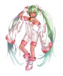  :d absurdres animal_ears bell bell_collar breasts cat_ears collar covered_navel covered_nipples dark_skin deluxe&lt;&lt;&lt; fingerless_gloves full_body gloves green_hair highres long_hair looking_at_viewer open_mouth original sideboob simple_background small_breasts smile solo tsurime twintails very_long_hair white_background yellow_eyes 