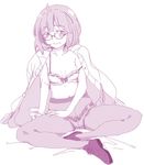  bra breasts crotch_seam glasses indian_style kuriyama_mirai kyoukai_no_kanata monochrome navel panties panties_under_pantyhose pantyhose shoes short_hair sitting small_breasts solo touge_hiro underwear underwear_only 