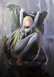  barefoot blonde_hair bodysuit claymore highres long_hair miria_(claymore) nephy one_eye_closed restrained solo yellow_eyes 