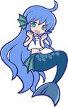  ahoge aqua_eyes blue_hair choker clenched_hands fins full_body head_fins heart long_hair lowres mermaid monster_girl navel non-web_source open_mouth puyopuyo_quest scales seriri_(puyopuyo) solo tears transparent_background very_long_hair 
