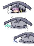  blush chibi expressionless fate/grand_order fate_(series) grail hiding looking_afar lying mash_kyrielight on_stomach sen_(astronomy) short_hair translation_request 