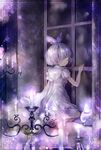  bow candle candlestand child dress gen_5_pokemon hair_bow highres litwick looking_back mio_(mio84214) one_eye_covered personification pokemon purple purple_bow purple_hair reflection sample short_hair solo window yellow_eyes 