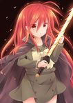  coat coffeedog fire long_hair red_eyes red_hair school_uniform serafuku shakugan_no_shana shana solo sword thighhighs weapon 