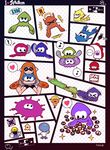  &gt;_&lt; barefoot bike_shorts buttons closed_eyes denchinamazu domino_mask exit_sign feet helmet highres inkling jellyfish_(splatoon) mask octarian octotrooper pointy_ears sign soles splat_charger_(splatoon) splatoon_(series) splatoon_1 squid super_soaker tentacle_hair toes yoshida_inuhito 