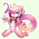  2015 anthro blush clothed clothing colored_sketch dragon eating eifie featureless_crotch food fruit girly gloves hair half-dressed kemono kneeling male partially_clothed pink_hair ru ru_(rudragon) scales scalie shiny simple_background sitting smile solo strawberry white_background 
