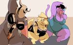  alphys breasts catty_(undertale) chubby clothing eating exercise feline female group headband knight_knight mammal monster overweight scalie shamelesss simple_background thick_thighs undertale video_games wide_hips 
