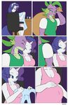  anthro anthrofied baby_clothes blue_eyes breasts chair cleavage clothed clothing comic dekomaru dragon duo equine eyeshadow facial_hair female friendship_is_magic fur goatee green_eyes green_shirt hair horn kissing makeup male mammal my_little_pony navel pink_dress pregnant purple_hair purple_scales rarity_(mlp) ring scales scalie sitting spike_(mlp) thehotroom unicorn white_fur 