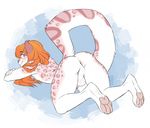  accelo_(character) anthro anus ass_up backsack balls blush butt enjoipandas feline girly hair leopard long_hair looking_at_viewer looking_back lying male mammal nude on_front orange_hair pawpads paws penis presenting raised_tail rear_view smile snow_leopard solo thick_thighs 