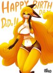  anthro big_breasts blush breasts canine english_text eyewear female fox fur glasses hair julika_flocke long_hair mammal midriff open_mouth orange_fur orange_hair sho sho_shibamoto smile solo text wide_hips 