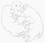  2015 animal_genitalia dugtrio female female/female feral group group_sex mammal mole monochrome nintendo pencil_(artwork) pok&eacute;mon pussy rodent sex simple_background smile tongue traditional_media_(artwork) video_games white_background yaroul 